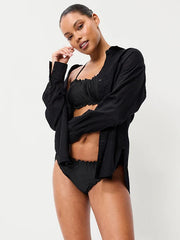 Mid-Rise Ruffle Trim Swim Bottoms