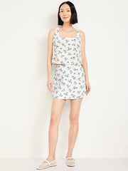 High-Waisted Linen-Blend Mini Skort