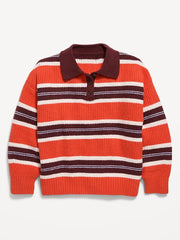 Oversized Long-Sleeve Rugby Polo Sweater for Girls