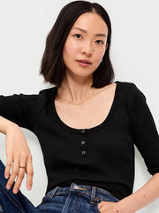 Scoop-Neck Fitted Henley Top