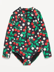 Long-Sleeve Rashguard Swim One-Piece for Girls