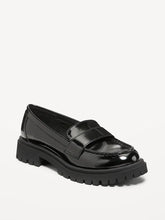 Faux-Leather Chunky Heel Loafers