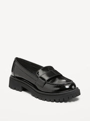 Faux-Leather Chunky Heel Loafers