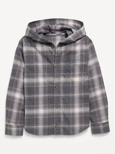 Long-Sleeve Plaid Flannel Hooded Shirt for Boys