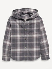 Long-Sleeve Plaid Flannel Hooded Shirt for Boys