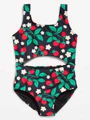 Textured Cutout One-Piece Swimsuit for Girls