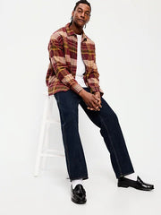 Loose Fit Textured Plaid Pocket Shirt