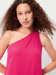 One-Shoulder Asymmetrical Linen-Blend Mini Dress