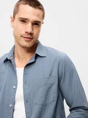 Long-Sleeve Seersucker Pocket Shirt
