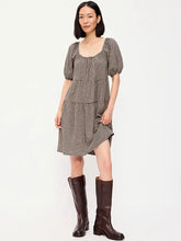 Puff-Sleeve Smocked Mini Swing Dress