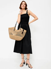 Fit & Flare Smocked-Bodice Midi Dress