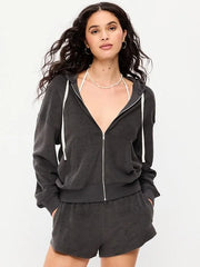 Terry Cloth Full-Zip Hoodie Sweatshirt