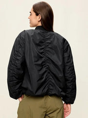 Water-Resistant Oversized Bubble-Hem Zip Bomber Jacket