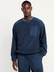 Oversized Microfleece Utility Pocket Crew-Neck