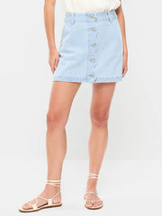 Scalloped-Edge Button-Down Mini Skirt