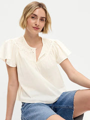 Short-Sleeve Embroidered Trousseau Top