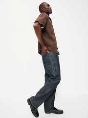 Loose Full-Zip Herringbone Workwear Shirt