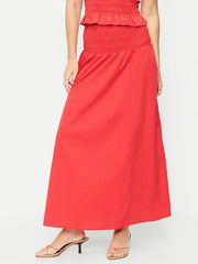 Twill Smocked-Waist Maxi Skirt