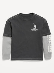 Oversized Long-Sleeve 2-In-1 Graphic T-Shirt for Boys