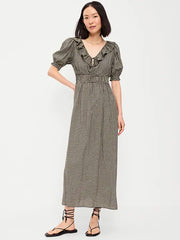 Ruffle-Trim Boho Maxi Dress
