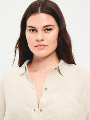 Linen-Blend Loose Button-Down Shirt