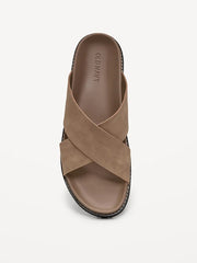 Faux-Leather Cross-Strap Slide Sandals for Men