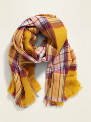 Fringed Oversized Flannel Scarf for Women