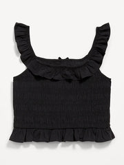 Sleeveless Fitted Ruffled Smocked Top for Girls