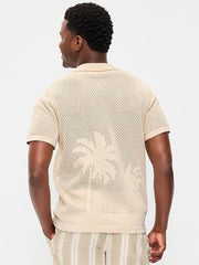 Short-Sleeve Open-Knit Sweater Shirt