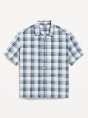 Loose Fit Textured Plaid Pocket Shirt