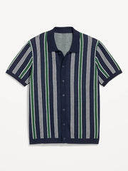 Short-Sleeve Striped Sweater Shirt
