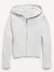 Fitted Cable-Knit Full-Zip Hoodie for Girls