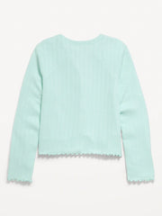 Pointelle-Knit V-Neck Cardigan for Girls