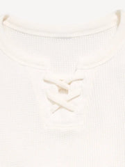 Fitted Short-Sleeve Lace-Up Waffle-Knit Top for Girls