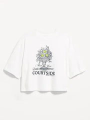 Vintage Crew-Neck Oversized Crop Graphic T-Shirt