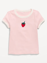 Fitted Short-Sleeve Ribbed Graphic Ringer T-Shirt for Girls