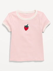 Fitted Short-Sleeve Ribbed Graphic Ringer T-Shirt for Girls