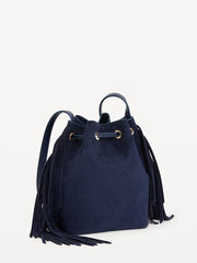 Drawstring Fringe Bucket Bag