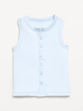 Fitted Sleeveless Ribbed Button-Front Top for Girls