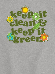 Keep Clean Keep Green Short Sleeve Graphic T-Shirt For Girls
