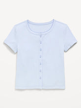 Fitted Short-Sleeve Ribbed Button-Front Top for Girls