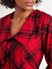 Long-Sleeve Fit & Flare Collared Jean Mini Dress