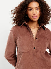 Long-Sleeve Denim Mini Shirt Dress