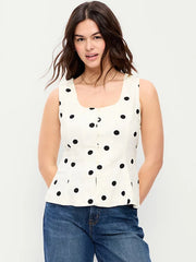 Button-Down Linen Blend Top