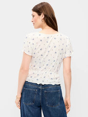 Lace-Trim Button-Down Top