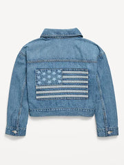 Oversized Lightweight Cropped Denim Trucker Jacket for Girls