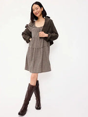 Puff-Sleeve Smocked Mini Swing Dress