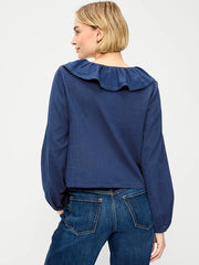 Long-Sleeve Ruffle Tie-Neck Top