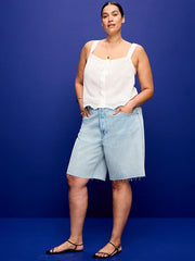 Mid-Rise Baggy Jean Shorts -- 9-inch inseam