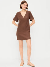 Short-Sleeve V-Neck Mini Shift Dress